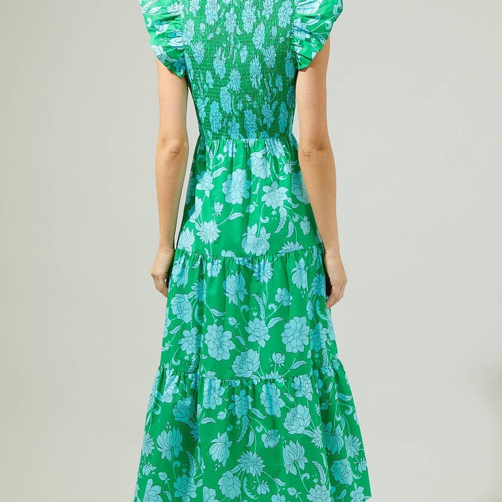 Sugarlips Green and Blue Smocked Top NWOT - Picture 2 of 5